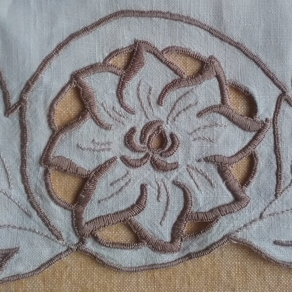 Open Cutwork Doilies Set of Two Vintage Machine Embroidered Ecru/Beige Linen Tab - Picture 8 of 12